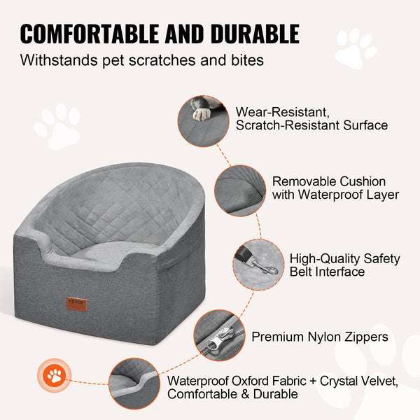 VEVOR Dog Booster Car Seat Pet Car Seat for Small Medium Dog up to 55 lbs. Gray