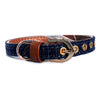 Blue Fabric & Brown Faux Leather Collar 9-11"