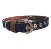 Blue Fabric & Brown Faux Leather Collar 9-11"