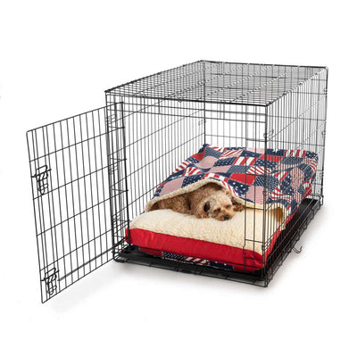 WAG Cozy Crate Cave - Large - Starpatch/Red Diamond with dog