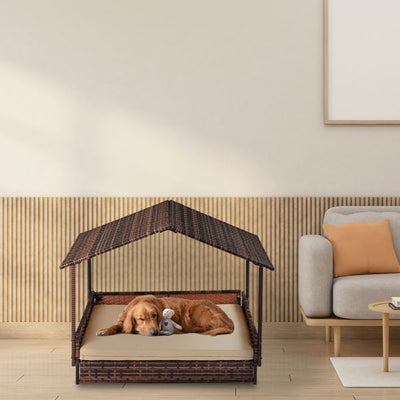 Wicker Dog House, Elevated Rattan Dog Bed Indoor use