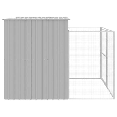 Dog House with Run Light Gray 84.3"x99.6"x71.3" Galvanized Steel Sturdy