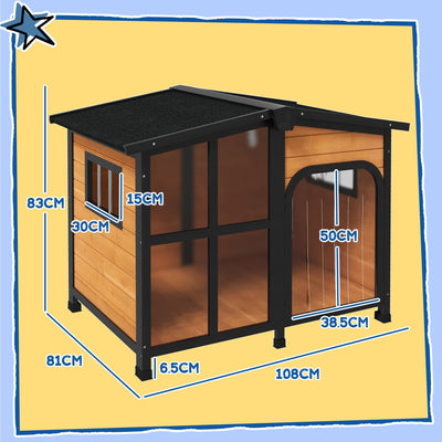 PawHut Outside Cabin-Style Wooden Dog House dimensions