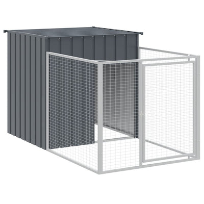 Dog House with Run Anthracite 43.3"x159.4"x43.3" Galvanized Steel house door