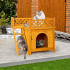 2-Story Wooden Feral Cat House Dog House for Outdoor and Indoor, Pet House with Stairs, Yellow  7 of 9