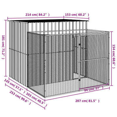 Dog House with Run Anthracite 84.3"x99.6"x71.3 dimensions