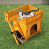 2-Story Wooden Feral Cat House Dog House for Outdoor and Indoor, Pet House with Stairs, Yellow  9 of 9