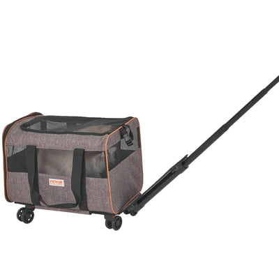 VEVOR Cat Carrier with Wheels, Airline Approved Rolling Pet Carrier with Telescopic Handle and Shoulder Strap, Dog Carrier with Wheels for Pets under 22 lbs., with 1 Folding Bowl, Grey - 7 of 7