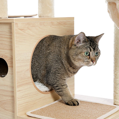 Modern Luxury Cat Tree Wooden Multi-Level Cat Tower Cat Sky Castle With 2 Cozy Condos;Cozy Perch;Spacious Hammock And Interactive Dangling Ball - 11 of 12