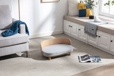 Scandinavian style Elevated Dog Bed Pet Sofa With Solid Wood legs and Bent Wood Back, Velvet Cushion, Walnut - White - 1 of 20