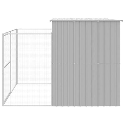 Dog House with Run Light Gray 84.3"x99.6"x71.3" Galvanized Steel side view