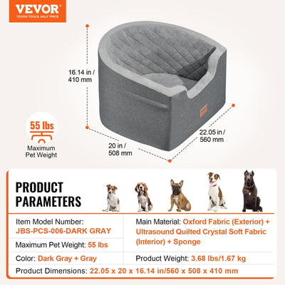 VEVOR Dog Booster Car Seat Pet Car Seat for Small Medium Dog up to 55 lbs. Gray