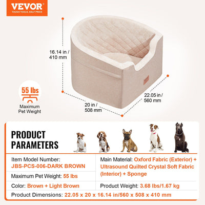 VEVOR Dog Booster Car Seat Pet Car Seat for Small Medium Dog up to 55 lbs. Brown - 7 of 7