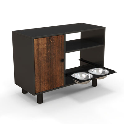 furniture dog crate with bowls