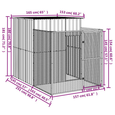 Dog House with Run Anthracite 65"x98.8"x71.3 dimensions