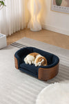 Scandinavian style Elevated Dog Bed Pet Sofa With Solid Wood legs and Walnut Bent Wood Back, Cashmere Cushion, Small Size - Blue = 4 of 14