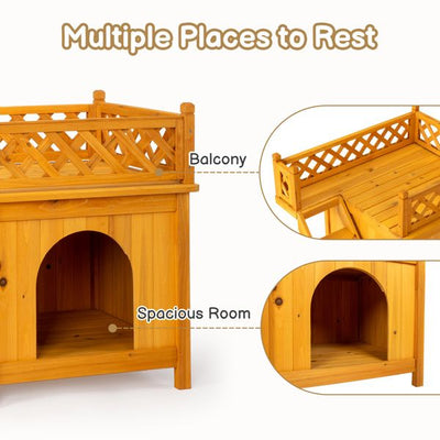 2-Story Wooden Feral Cat House Dog House for Outdoor and Indoor, Pet House with Stairs, Yellow4 of 9