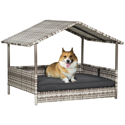 Wicker Dog House Outdoor with Canopy Main View