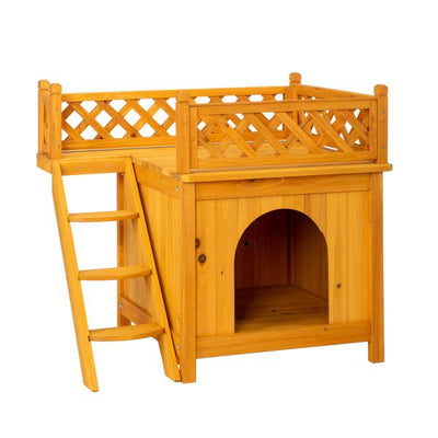 2-Story Wooden Feral Cat House Dog House for Outdoor and Indoor, Pet House with Stairs, Yellow1 of 9