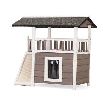 2-Tier Outdoor Wooden Dog House, for outdoor protection