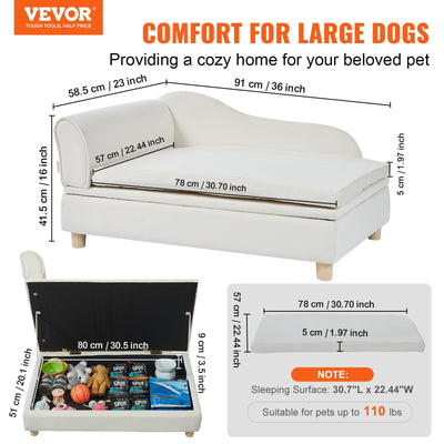 VEVOR Pet Sofa, Dog Couch for Large-Sized Dogs and Cats, Soft Velvety Dog Sofa Bed, 110 lbs. Loading Cat Sofa, White - 2 of 7