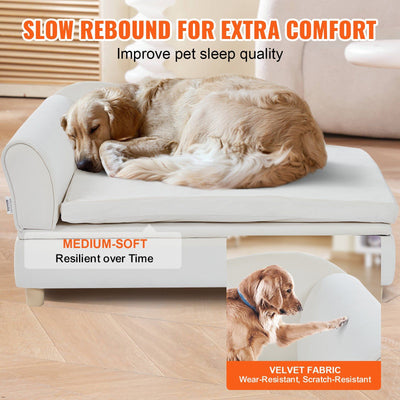 VEVOR Pet Sofa, Dog Couch for Large-Sized Dogs and Cats, Soft Velvety Dog Sofa Bed, 110 lbs. Loading Cat Sofa, White - 4 of 7