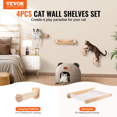 VEVOR Wall Mounted Cat Shelves with 2 Jumping Posts & 2 Hammocks up to 40 lbs. - 2 of 11