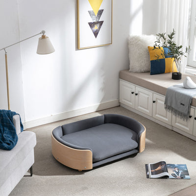 Scandinavian style Elevated Dog Bed Pet Sofa With Solid Wood legs and Bent Wood Back, Velvet Cushion, Large Size - Grey - 2 of 17