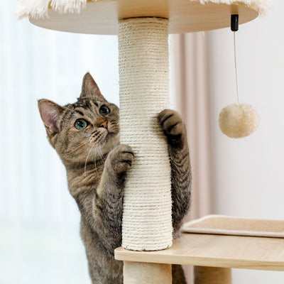 Modern Luxury Cat Tree Wooden Multi-Level Cat Tower Cat Sky Castle With 2 Cozy Condos;Cozy Perch;Spacious Hammock And Interactive Dangling Ball - 12 of 12
