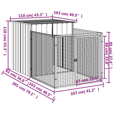 Dog House with Run Anthracite 43.3"x79.1"x43.3" dimensions