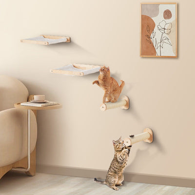 VEVOR Wall Mounted Cat Shelves with 2 Jumping Posts & 2 Hammocks up to 40 lbs. - 1 of 11