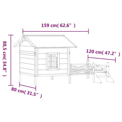 Dog Kennel Brown 62.6"x47.2"x34.8" Solid Wood Pine Dimensions