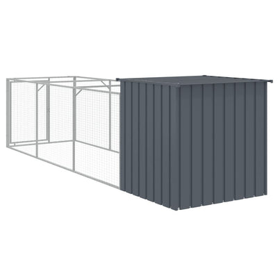 Dog House with Run Anthracite 43.3"x159.4"x43.3" Galvanized Steel back view