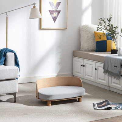 Scandinavian style Elevated Dog Bed Pet Sofa With Solid Wood legs and Bent Wood Back, Velvet Cushion, Walnut - White - 11 of 20