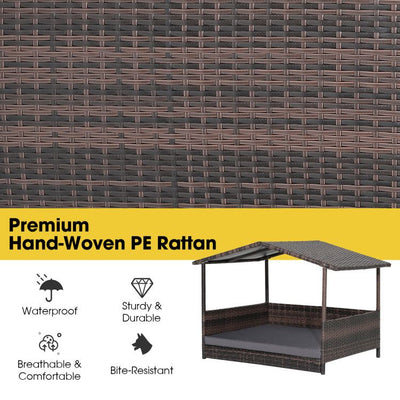 Outdoor Wicker Dog House with Weatherproof Roof premium rattan