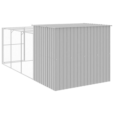 Dog House with Run Light Gray 84.3"x179.9"x71.3" Galvanized Steel Back view