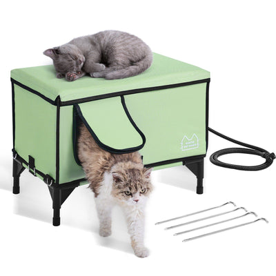 VEVOR Elevated Heated Cat House Cuboid Kitty Shelter with Heated Pad Green (M) - 1 of 7