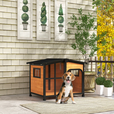 PawHut Outside Cabin-Style Wooden Dog House outside view