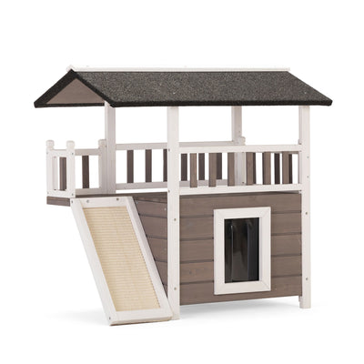 2-Tier Outdoor Wooden Dog House, side view