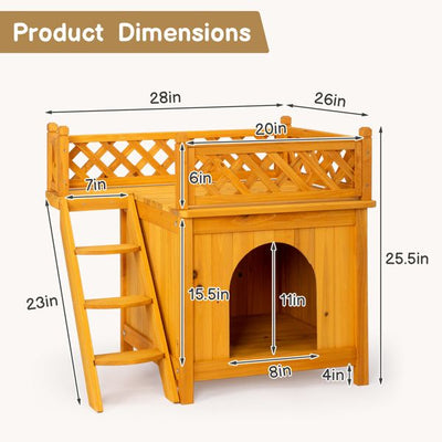 2-Story Wooden Feral Cat House Dog House for Outdoor and Indoor, Pet House with Stairs, Yellow5 of 9