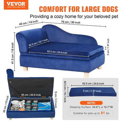VEVOR Pet Sofa, Dog Couch for Medium-Sized Dogs and Cats, Soft Velvety Dog Sofa Bed, 81 lbs. Loading Cat Sofa, Blue - 2 of 7