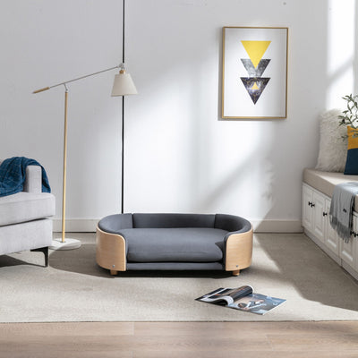 Scandinavian style Elevated Dog Bed Pet Sofa With Solid Wood legs and Bent Wood Back, Velvet Cushion, Large Size - Grey - 6 of 17