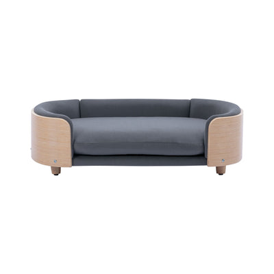 Scandinavian style Elevated Dog Bed Pet Sofa With Solid Wood legs and Bent Wood Back, Velvet Cushion, Large Size - Grey - 16 of 17