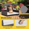 Outdoor Wicker Dog House with Weatherproof Roof Soft Cushion