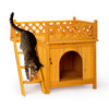 2-Story Wooden Feral Cat House Dog House for Outdoor and Indoor, Pet House with Stairs, Yellow  2 of 9