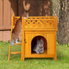 2-Story Wooden Feral Cat House Dog House for Outdoor and Indoor, Pet House with Stairs, Yellow  8 of 9