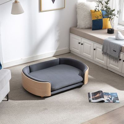 Scandinavian style Elevated Dog Bed Pet Sofa With Solid Wood legs and Bent Wood Back, Velvet Cushion, Large Size - Grey - 4 of 17