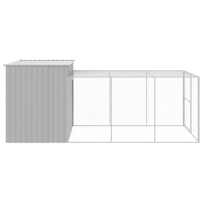 Dog House with Run Light Gray 84.3"x179.9"x71.3" Galvanized Steel Side full view