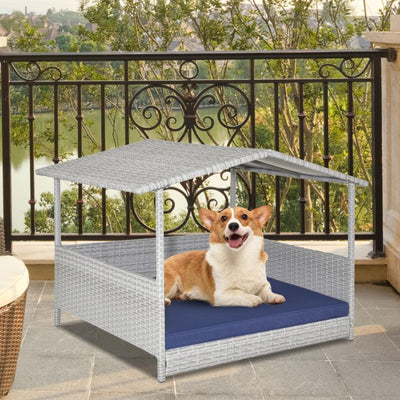 Wicker Dog House with Waterproof Roofoutdoors
