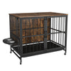 Furniture dog crate with feeding bowls